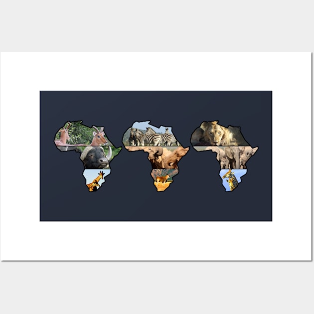 African Wildlife Continent Collage Trio Wall Art by PathblazerStudios